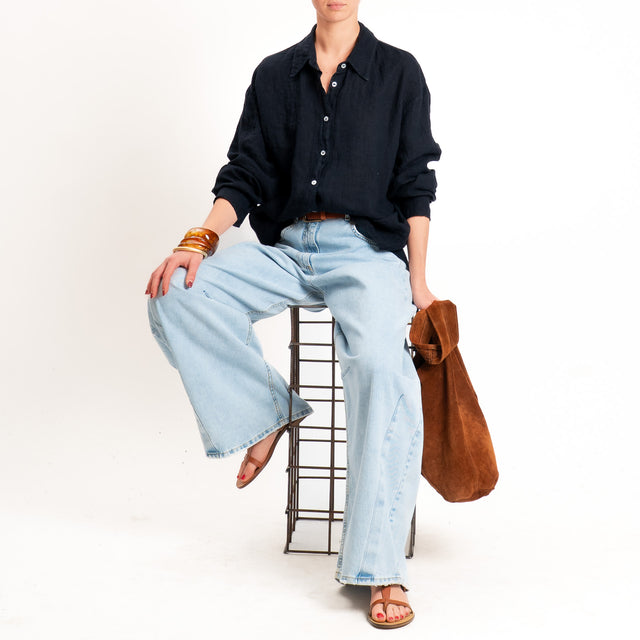 Zeroassoluto-Camicia 100% lino premium washed - blu