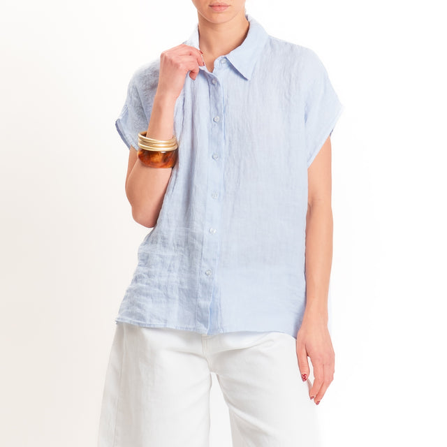 Zeroassoluto-Camicia smanicata 100% lino premium washed - celeste
