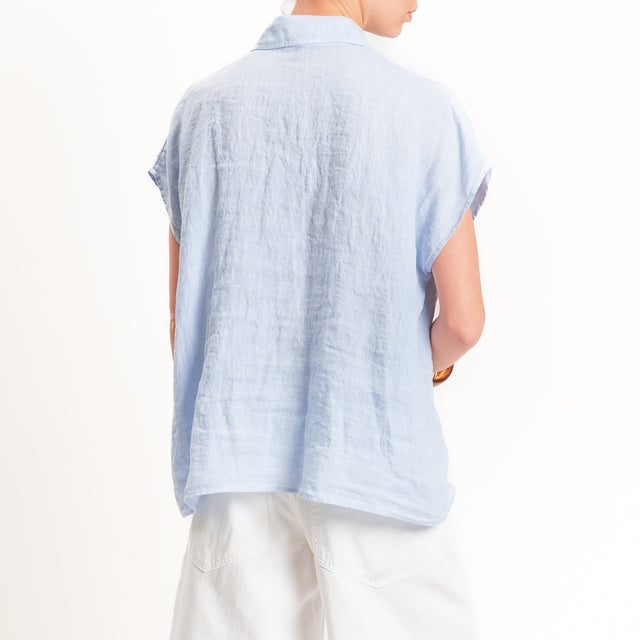 Zeroassoluto-Camicia smanicata 100% lino premium washed - celeste