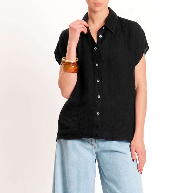 Zeroassoluto-Camicia smanicata 100% lino premium washed - nero