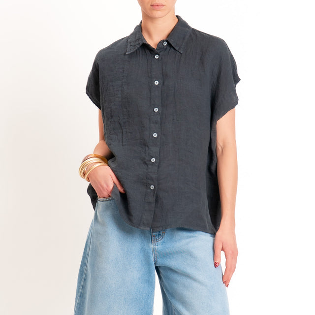 Zeroassoluto-Camicia smanicata 100% lino premium washed - piombo