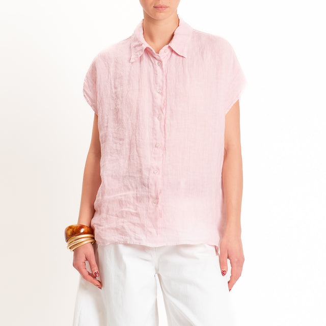 Zeroassoluto-Camicia smanicata 100% lino premium washed - light pink