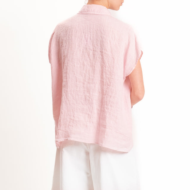 Zeroassoluto-Camicia smanicata 100% lino premium washed - light pink