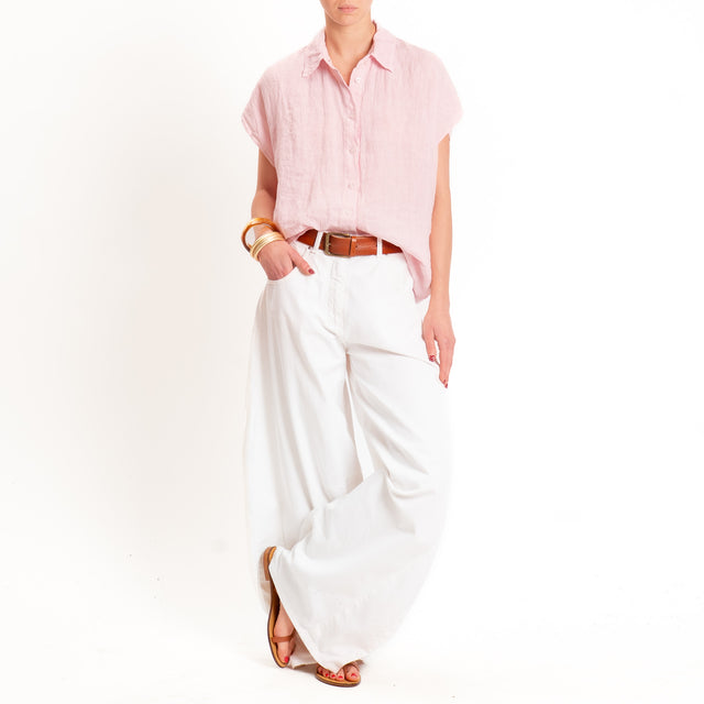 Zeroassoluto-Camicia smanicata 100% lino premium washed - light pink
