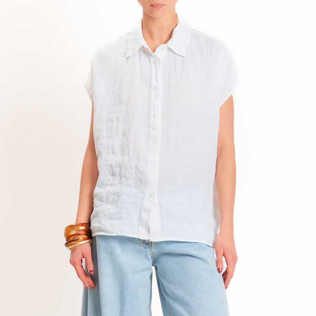 Zeroassoluto-Camicia smanicata 100% lino premium washed - bianco