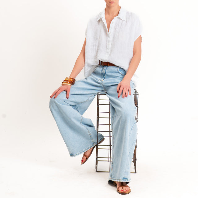 Zeroassoluto-Camicia smanicata 100% lino premium washed - bianco