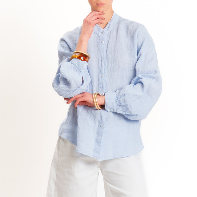 Zeroassoluto-Camicia collo coreana 100% lino premium washed - celeste