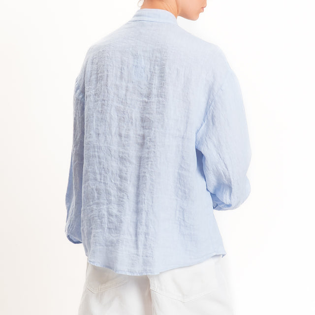 Zeroassoluto-Camicia collo coreana 100% lino premium washed - celeste