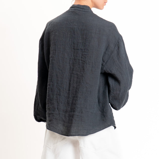 Zeroassoluto-Camicia collo coreana 100% lino premium washed - piombo