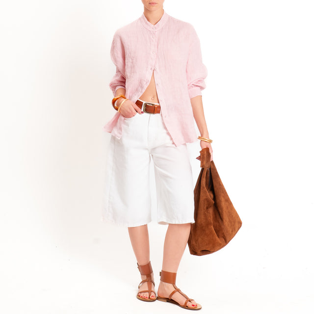 Zeroassoluto-Camicia collo coreana 100% lino premium washed - light pink