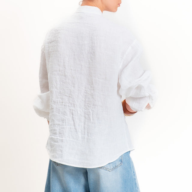 Zeroassoluto-Camicia collo coreana 100% lino premium washed - bianco