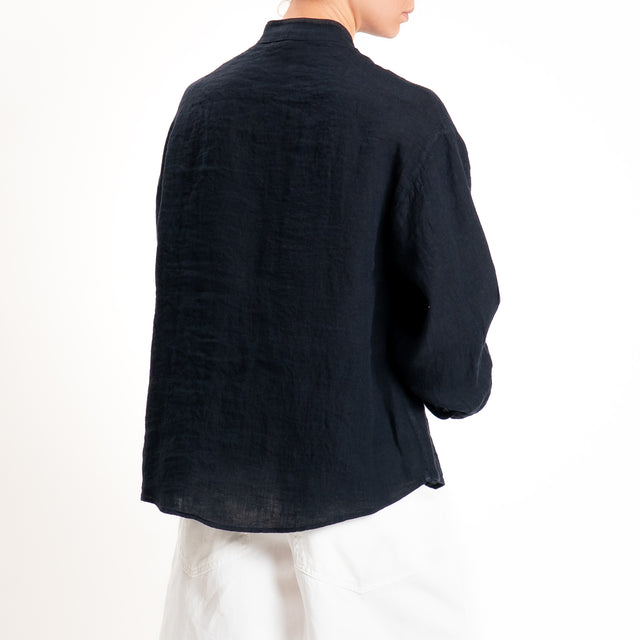 Zeroassoluto-Camicia collo coreana 100% lino premium washed - blu