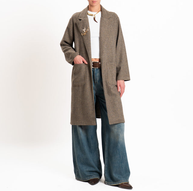 Zeroassoluto-Cappotto decostruito pied de poule - beige/jeans/tabacco
