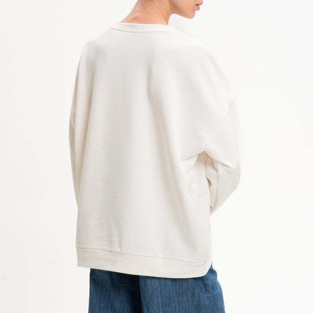 Zeroassoluto-Felpa girocollo paillettes fiori - bianco