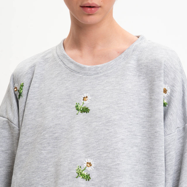 Zeroassoluto-Felpa girocollo paillettes fiori - grigio