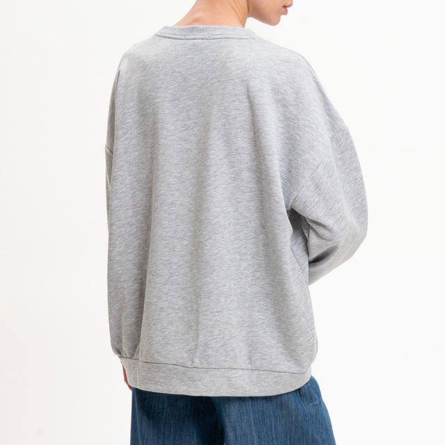 Zeroassoluto-Felpa girocollo paillettes fiori - grigio