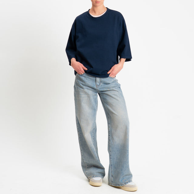 Zeroassoluto-Felpa scatola manica 3/4 stone wash high quality - blu