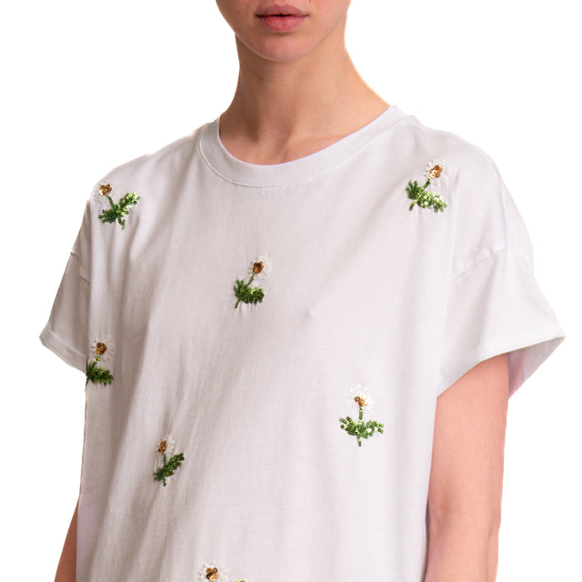 Camiseta Zeroassoluto con flores y lentejuelas - blanca