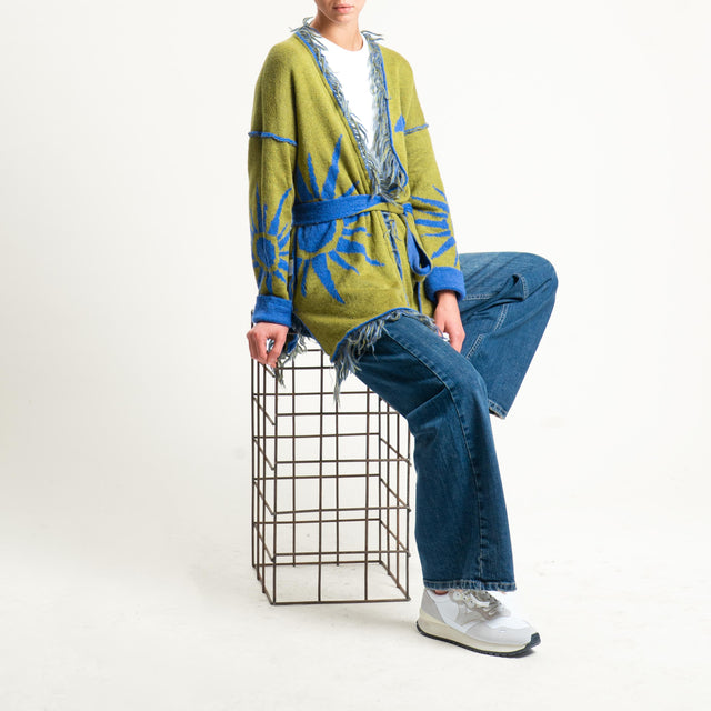 Zeroassoluto-Cardigan mohair fantasia sun DOUBLE FACE - indaco/olio