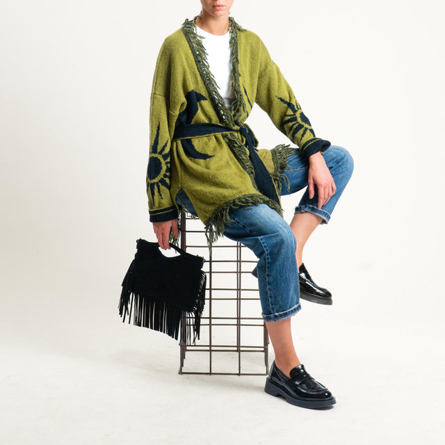 Zeroassoluto-Cardigan mohair fantasia sun DOUBLE FACE - olio/nero