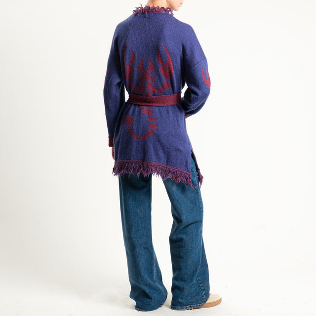 Zeroassoluto-Cardigan mohair fantasia scorpion DOUBLE FACE - blu/vino