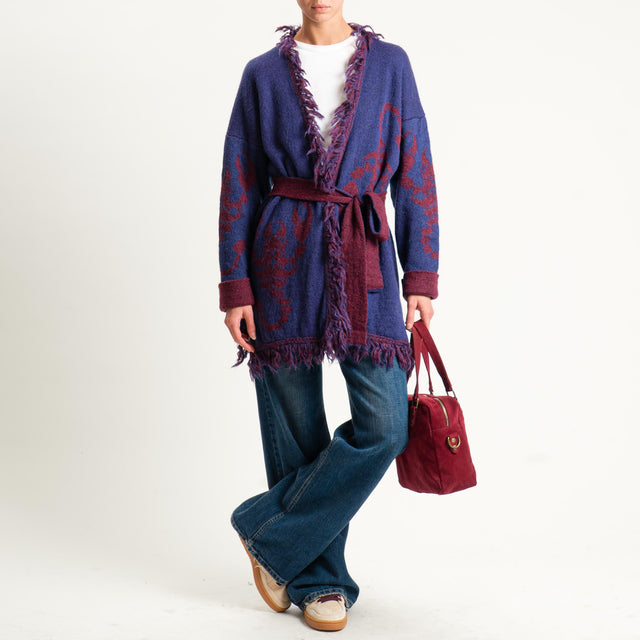 Zeroassoluto-Cardigan mohair fantasia scorpion DOUBLE FACE - blu/vino
