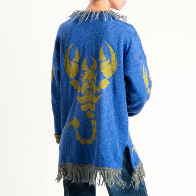 Zeroassoluto-Cardigan mohair fantasia scorpion DOUBLE FACE - indaco/olio