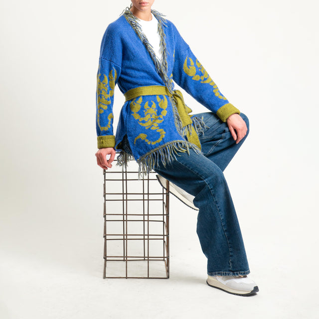 Zeroassoluto-Cardigan mohair fantasia scorpion DOUBLE FACE - indaco/olio