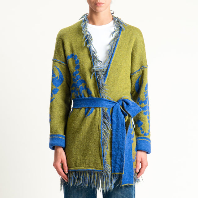Zeroassoluto-Cardigan mohair fantasia scorpion DOUBLE FACE - indaco/olio