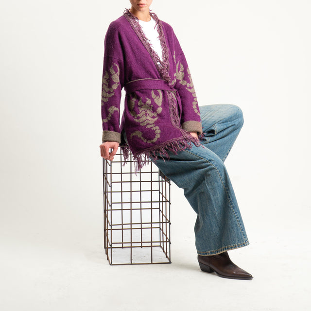 Zeroassoluto-Cardigan mohair fantasia scorpion DOUBLE FACE - malva/taupe