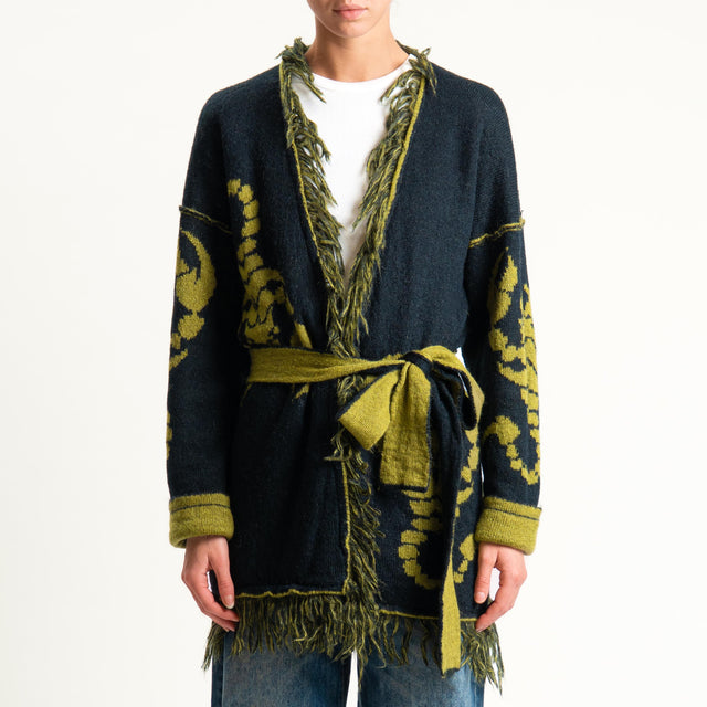 Zeroassoluto-Cardigan mohair fantasia scorpion DOUBLE FACE - olio/nero