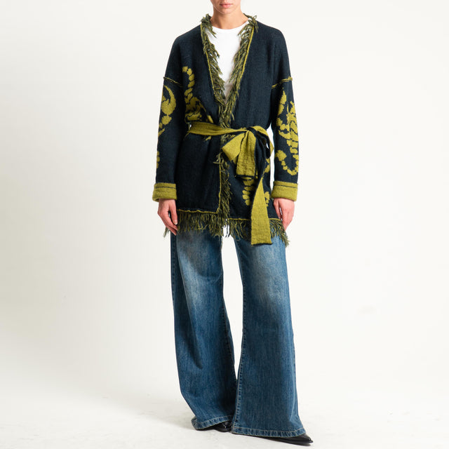 Zeroassoluto-Cardigan mohair fantasia scorpion DOUBLE FACE - olio/nero