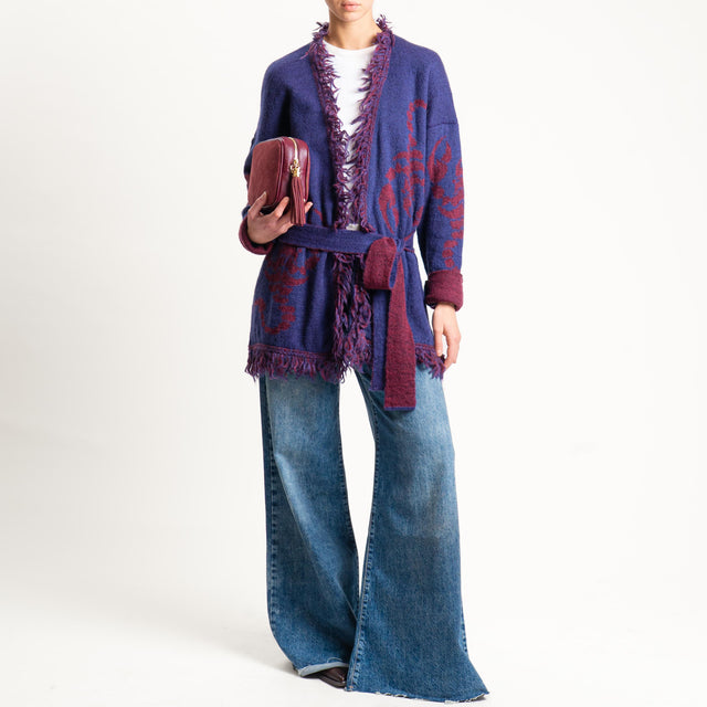 Zeroassoluto-Cardigan mohair fantasia scorpion DOUBLE FACE - blu/vino (B)