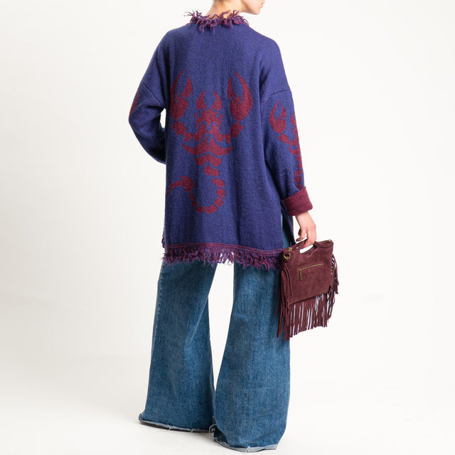Zeroassoluto-Cardigan mohair fantasia scorpion DOUBLE FACE - blu/vino