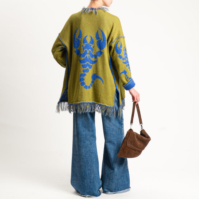 Zeroassoluto-Cardigan mohair fantasia scorpion DOUBLE FACE - indaco/olio (B)