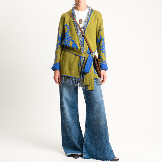 Zeroassoluto-Cardigan mohair fantasia scorpion DOUBLE FACE - indaco/olio