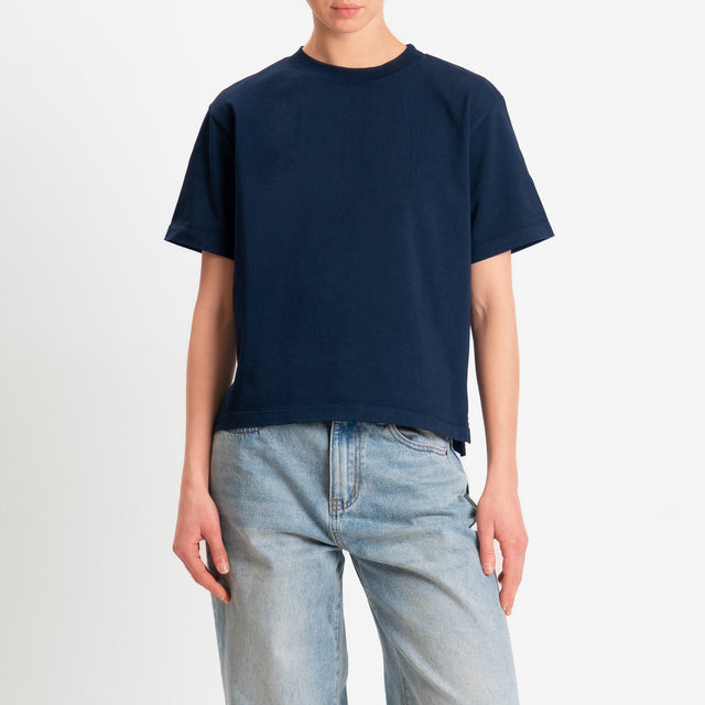 Zeroassoluto-T-shirt doppio filo superior fabric con spacchi laterali - blu