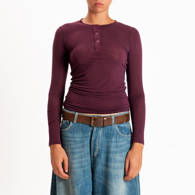 Zeroassoluto-T-shirt serafino misto cashmere - Bordeaux