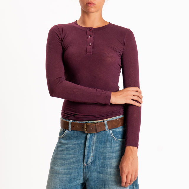 Zeroassoluto-T-shirt serafino misto cashmere - Bordeaux