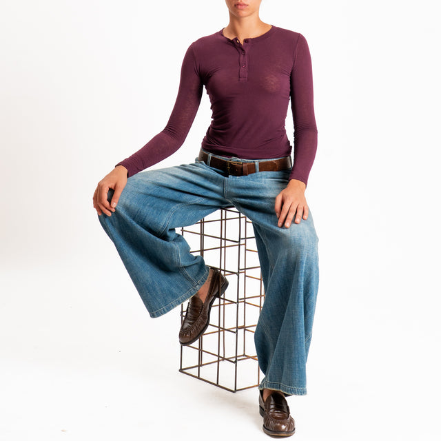 Zeroassoluto-T-shirt serafino misto cashmere - Bordeaux