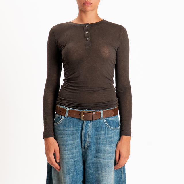 Zeroassoluto-T-shirt serafino misto cashmere - moro