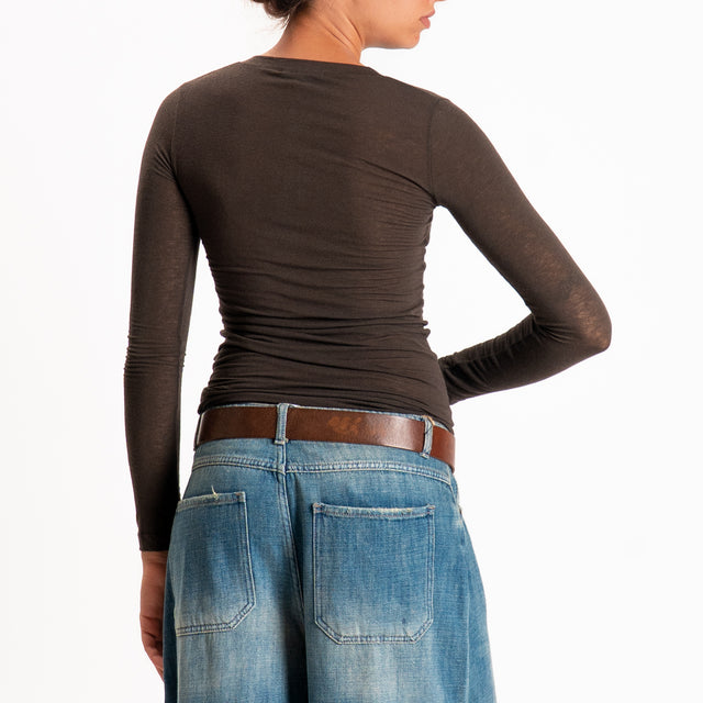 Zeroassoluto-T-shirt serafino misto cashmere - moro