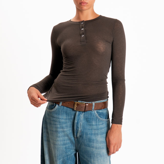 Zeroassoluto-T-shirt serafino misto cashmere - moro