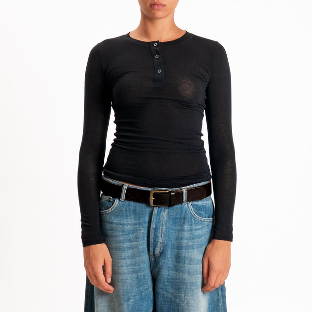 Zeroassoluto-T-shirt serafino misto cashmere - nero