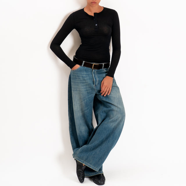 Zeroassoluto-T-shirt serafino misto cashmere - nero