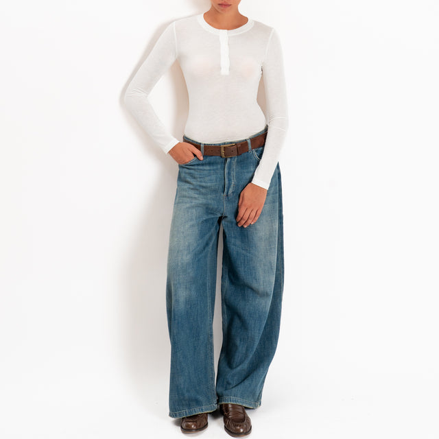 Zeroassoluto-T-shirt serafino misto cashmere - panna