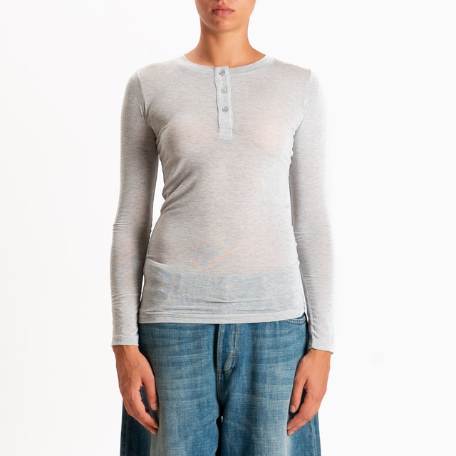 Zeroassoluto-T-shirt serafino misto cashmere - perla melange
