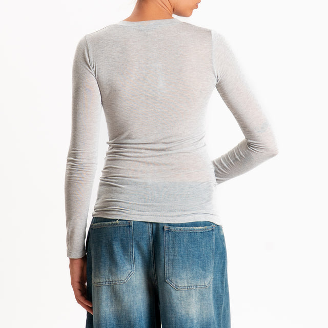 Zeroassoluto-T-shirt serafino misto cashmere - perla melange