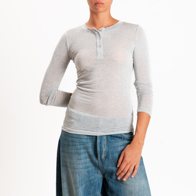 Zeroassoluto-T-shirt serafino misto cashmere - perla melange