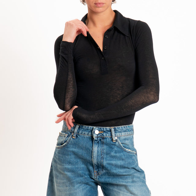 Zeroassoluto-T-shirt a polo misto Cashmere - nero
